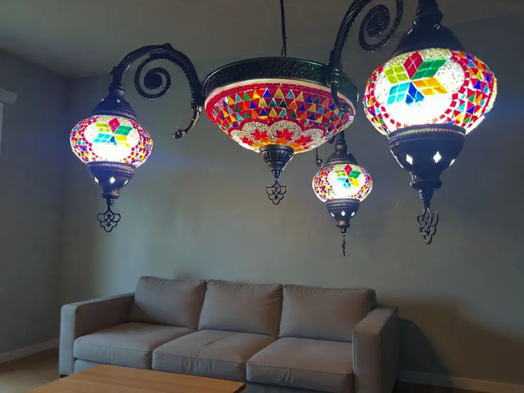 ARTE TURCO QUE LLENA TU HOGAR DE COLOR – ARAÑA DE TECHO DE MOSAICO MULTICOLOR 3 BRAZOS #2