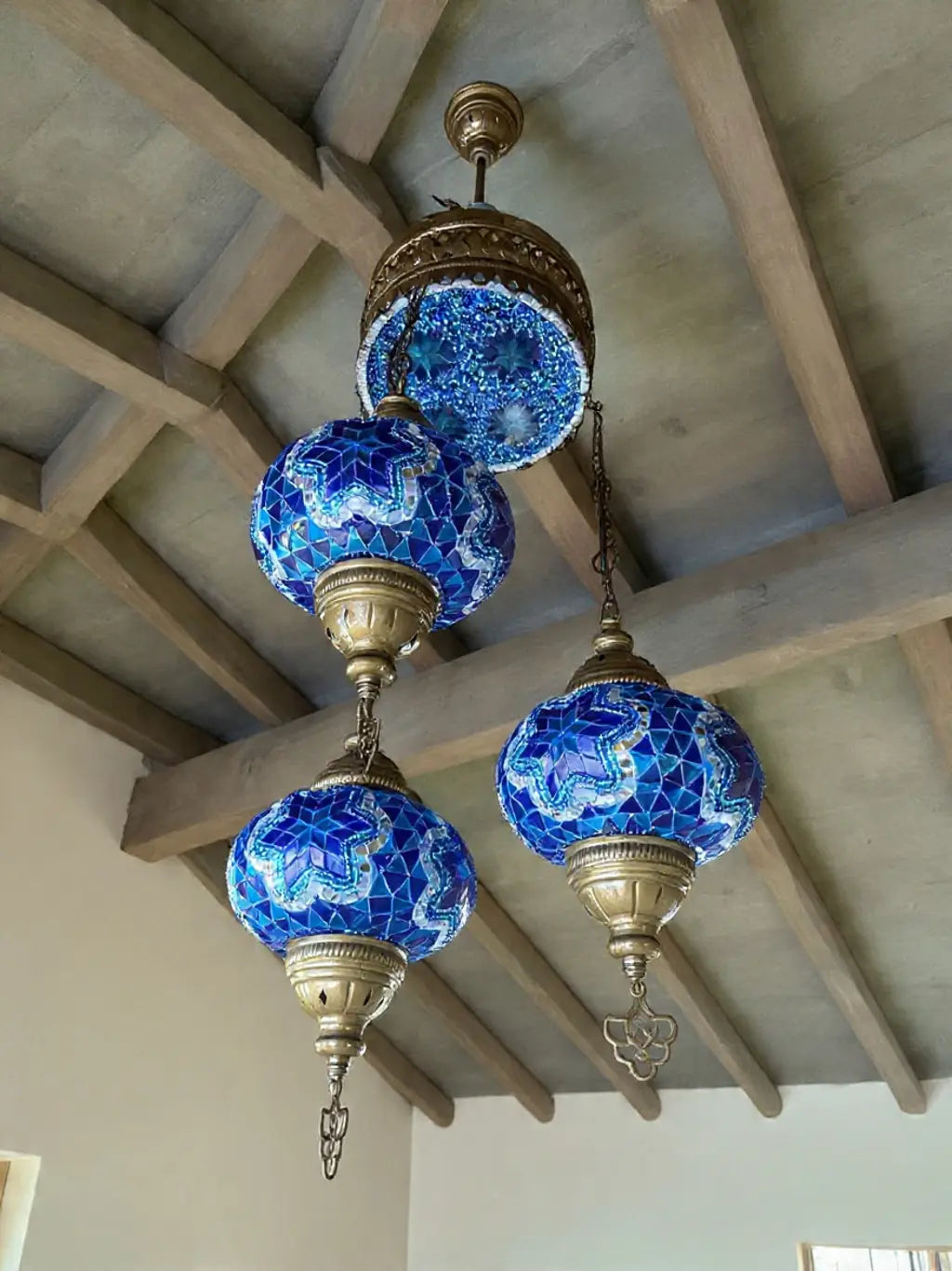 ARTE TURCO QUE PINTA TU HOGAR DE AZUL – LÁMPARA COLGANTE DE MOSAICO 4 LUCES  AZUL #3