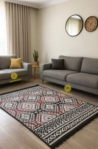 Alfombra anatolia con diseño bohemio y tonos naturales.