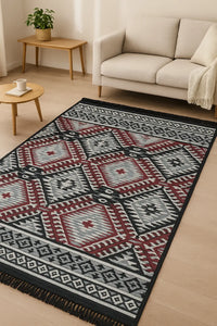 Alfombra turca étnica grande para decoración interior sofisticada.