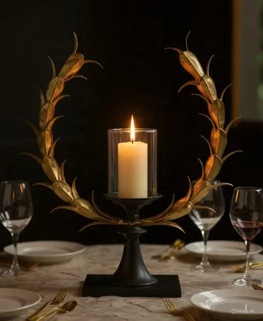CANDELABRO DECORATIVO EN METAL DORADO Y NEGRO