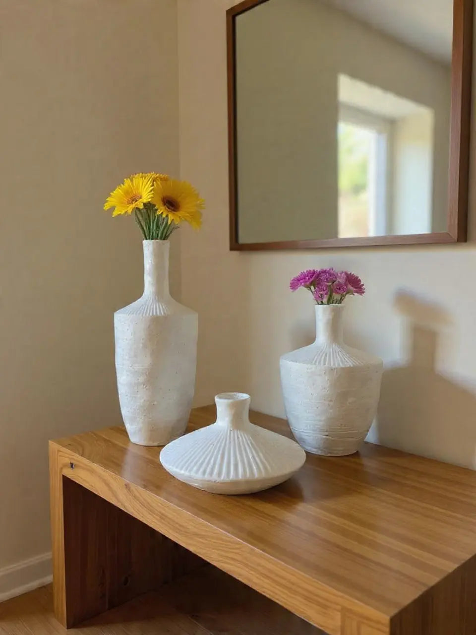 Set de Jarrones Decorativos Blancos en Marmolina