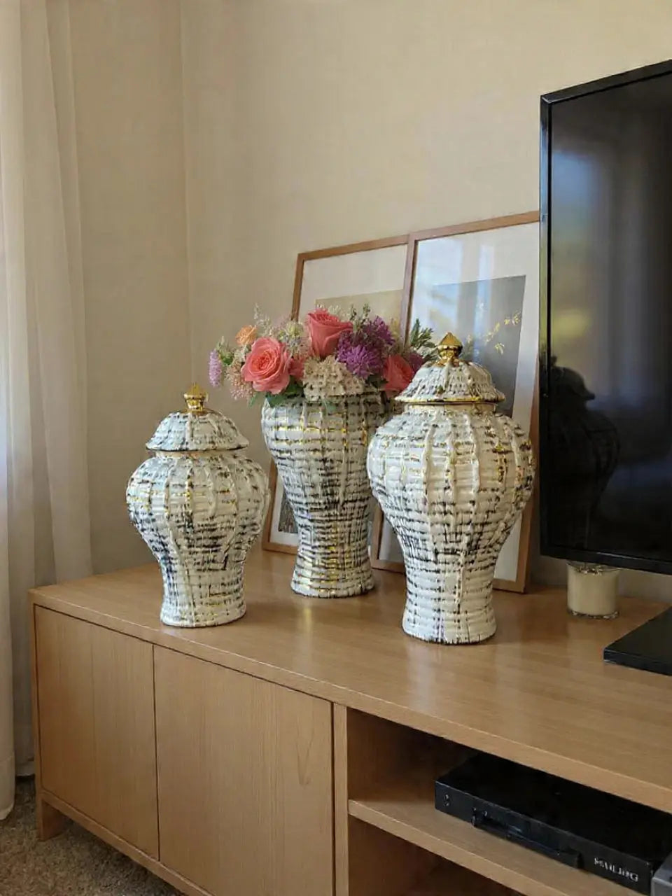 Set de Ánforas Decorativas Dorado Blanco