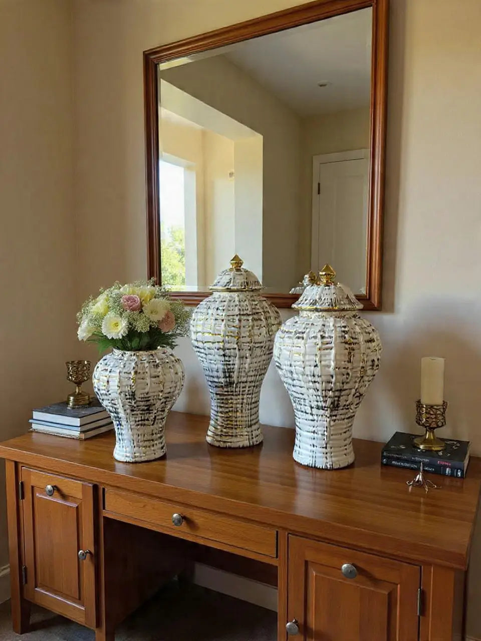 Set de Ánforas Decorativas Dorado Blanco