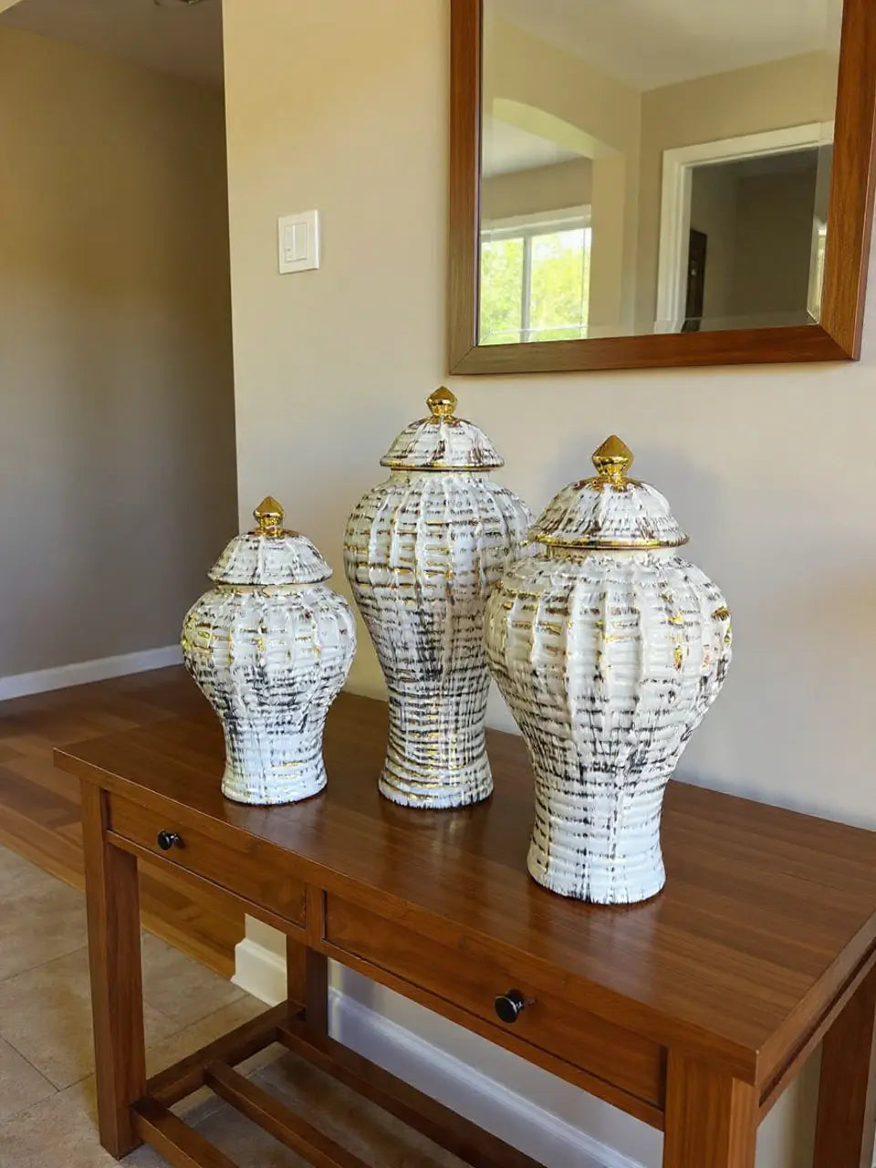 Set de Ánforas Decorativas Dorado Blanco