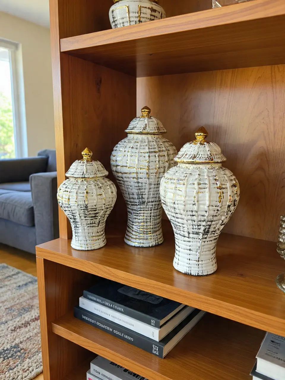 Set de Ánforas Decorativas Dorado Blanco