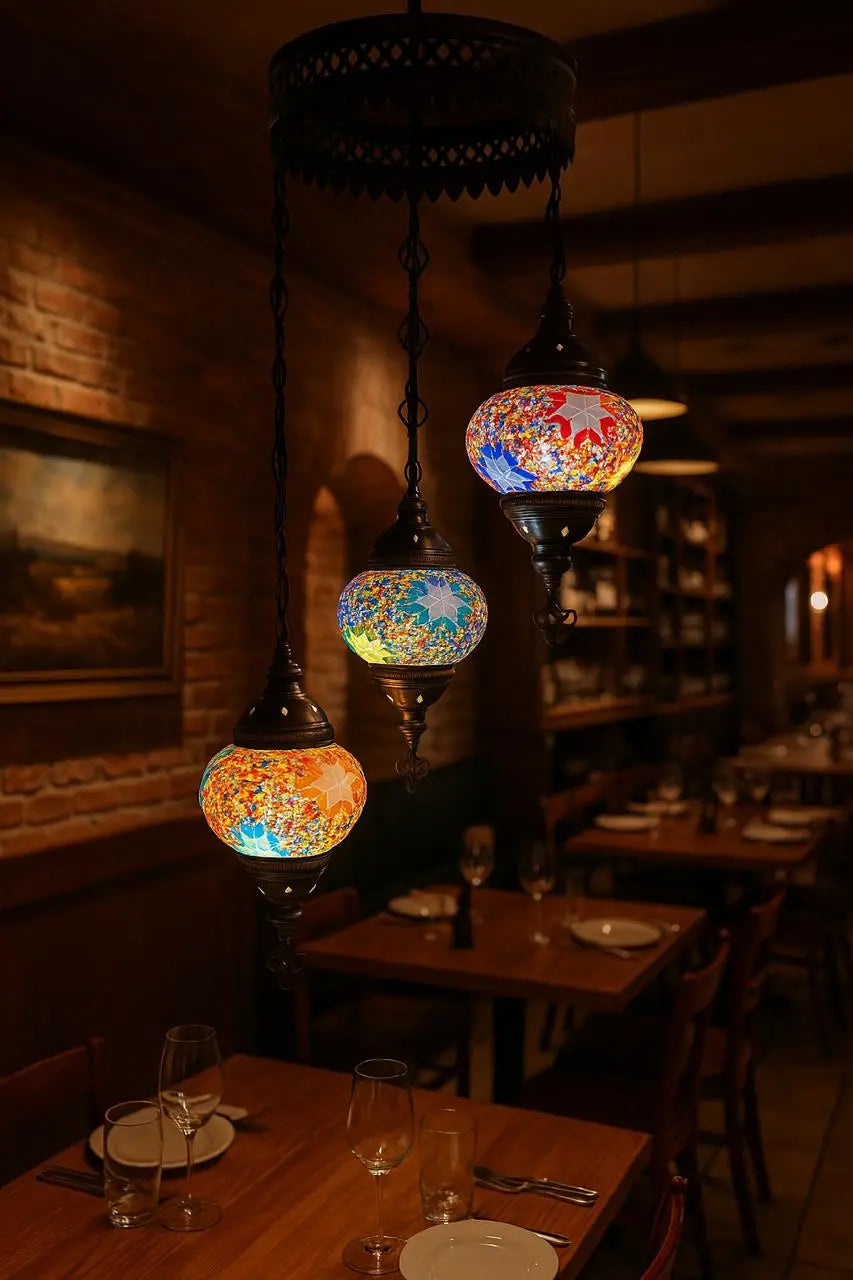 LA CALIDEZ DE TRES LUCES, UNIDAS EN UNA SOLA OBRA DE ARTE.- TRIO DE MAGIA – #2 LAMPARA TURCA DE 3 ESFERAS