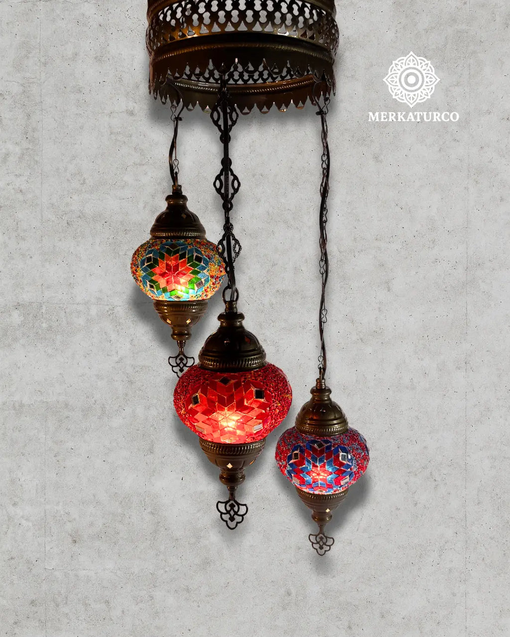 LA CALIDEZ DE TRES LUCES, UNIDAS EN UNA SOLA OBRA DE ARTE.- TRIO DE MAGIA –  #2 LAMPARA TURCA DE 3 ESFERAS