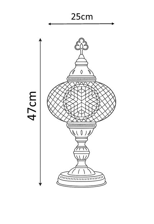 Lámpara turca de mesa con pantalla de mosaico espejado y base blanca metálica, perfecta para decoración oriental.