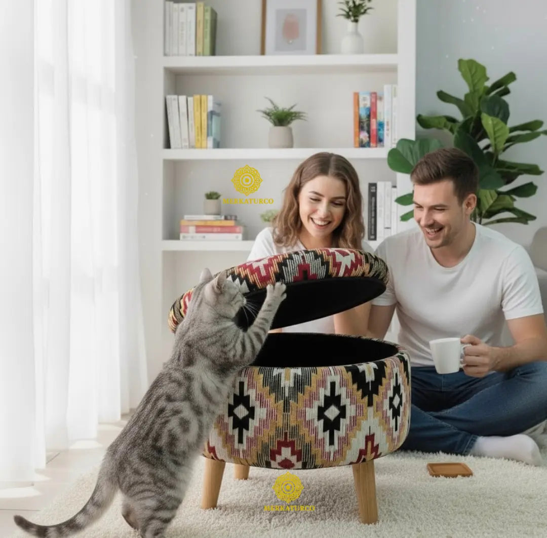 PUFF REDONDO DECORATIVO ANATOLIA - ARTE, FUNCION Y TRADICION EN UNA SOLA PIEZA