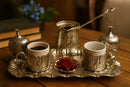 Juego de Café Turco Clásico — Hecho a Mano en Metal Grabado