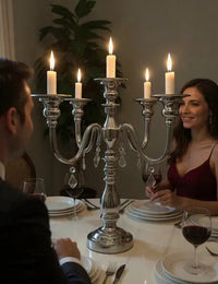 CANDELABRO DE METAL PLATEADO DE 5 VELAS