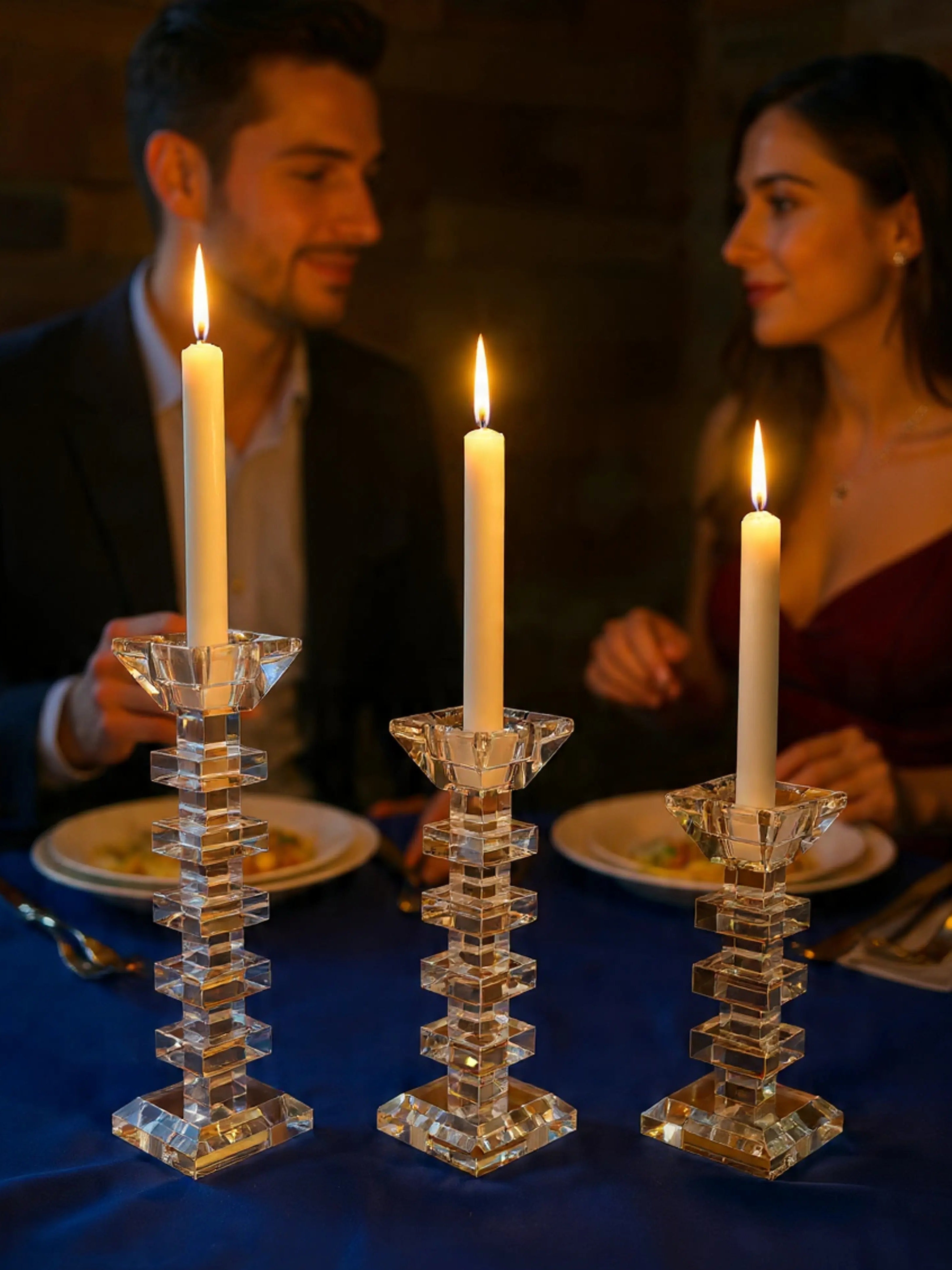 SET DE CANDELABROS DE CRISTAL (3 PIEZAS)